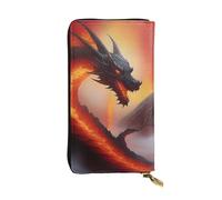 BROLEO Portafoglio lungo in pelle con immagine di drago sul vulcano, per ragazze e donne alla moda, durevole, elegante e funzionale, Nero , Taglia unica
