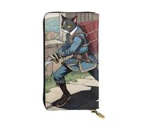 BROLEO Portafoglio lungo in pelle con stampa di gatto che porta spada per ragazze e donne alla moda, durevole, elegante e funzionale, Nero , Taglia unica