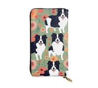 BROLEO Portafoglio lungo in pelle con stampa floreale Border Collie per ragazze e donne alla moda, durevole, elegante e funzionale, Nero , Taglia unica