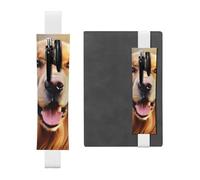 BROLEO - Portapenne in pelle bianca con stampa di cane Golden Retriever, fascia elastica regolabile da 21,1 a 4,6 cm, adatto per la maggior parte dei quaderni e diari