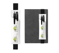 BROLEO - Portapenne in pelle nera, con piccolo coniglio bianco che mangia kiwi, con fascia elastica regolabile da 21,1 a 4,6 cm, adatto per la maggior parte dei quaderni e diari