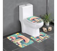 BROLEO Pretty Little Mushrooms - Set di 3 tappetini da bagno con stampa di funghi, antiscivolo, ad asciugatura rapida