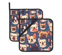 BROLEO Set di 2 presine da 20,3 x 20,3 cm, resistenti al calore e durevoli, accessori da cucina con tessuto impermeabile, immagine di bulldog francese