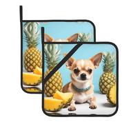 BROLEO Set di 2 presine da 20,3 x 20,3 cm, resistenti al calore e durevoli, accessori da cucina con tessuto impermeabile, immagine di cane chihuahua, ananas