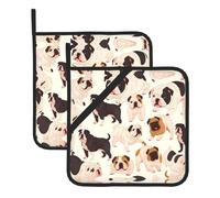 BROLEO Set di 2 presine da 20,3 x 20,3 cm, resistenti al calore e durevoli, accessori da cucina con tessuto impermeabile, immagine di bulldog inglesi