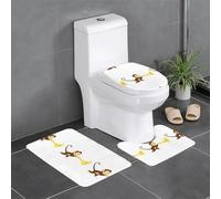 BROLEO Set di 3 tappetini antiscivolo con scimmietta che soffia tromba e stampa tromba per il massimo comfort, bagni padronali
