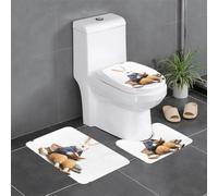 BROLEO Set di 3 tappetini antiscivolo con stampa di coniglietti che leggono un libro, tappeti da bagno per il massimo comfort, bagni padronali