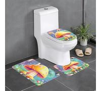 BROLEO Set di 3 tappetini antiscivolo con stampa di funghi fantasy, per il massimo comfort, per il bagno principale