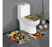 BROLEO Set di 3 tappetini antiscivolo con stampa di gatti di arte moderna della metà del secolo, tappeti da bagno per il massimo comfort, bagni padronali