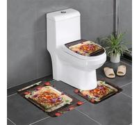 BROLEO Set di 3 tappetini antiscivolo con stampa di panini e toast, per il massimo comfort, per bagni padronali