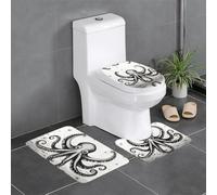 BROLEO Set di 3 tappetini da bagno con stampa di tentacoli di polipo, tappetini da doccia, antiscivolo, ad asciugatura rapida