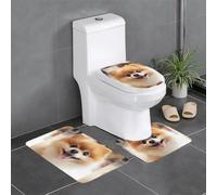 BROLEO Set di 3 tappetini da bagno con stampa di un simpatico cane Pomerania, tappetini da doccia, antiscivolo ad asciugatura rapida