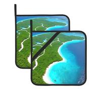 BROLEO Set di due tappetini quadrati con stampa di un'isola nell'oceano, isolato, ispessito, impermeabile, facile da pulire