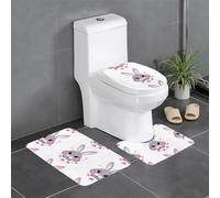 BROLEO Set di tre pezzi di tappetini da bagno con stampa di bolle rosa, testa di coniglietto che soffia bolle, tappetini da bagno, antiscivolo ad asciugatura rapida