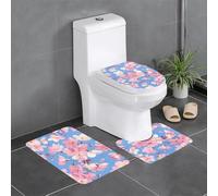 BROLEO Set di tre pezzi di tappetini da bagno con stampa di fiori di ciliegio rosa, tappetini da doccia, antiscivolo ad asciugatura rapida