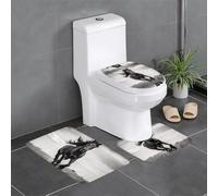 BROLEO Set di tre tappetini da bagno con stampa stallone nero, tappetini da doccia antiscivolo, asciugatura rapida