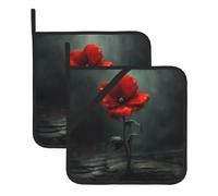BROLEO Sottovaso quadrato con stampa di piccoli fiori rossi sotto la pioggia, set da due pezzi, isolato, ispessito, impermeabile, facile da pulire