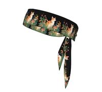 BROLEO Stampa con gatto arancione nel cespuglio di funghi Foulard sportivo, assorbe il sudore e traspirante, fascia per capelli con movimento, fazzoletto su entrambi i lati