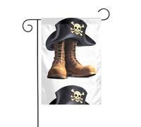 BROLEO Stivali e cappello pirata stampa asta bandiera giardino decorazione cortile esterno moda 12x18 pollici