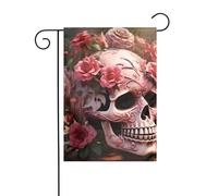 BROLEO Sugar Horror Skull Flowers Rose stampa Garden Flag Pole Outdoor Courtyard Decoration double face 30,5 x 45,7 cm