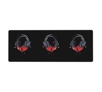 BROLEO Tappetino per mouse extra large con cuffie che ascoltano il tuo cuore, forte adesione, durevole, bordo di bloccaggio preciso 30,5 x 80 cm