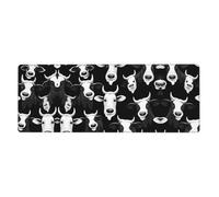 BROLEO Tappetino per mouse extra large con stampa a forma di testa di mucca divertente, stampa in bianco e nero, forte adesione, durevole, bordo di bloccaggio preciso 30,5 x 80 cm