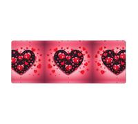 BROLEO Tappetino per mouse extra large con stampa di cuori e fiori di San Valentino, forte adesione, durevole, bordo di bloccaggio preciso 30,5 x 80 cm