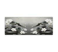 BROLEO Tappetino per mouse extra large con stampa di fiori di loto bianco, tastiera antiscivolo da gioco per computer, ufficio, versione ispessita, 30,5 x 80 cm