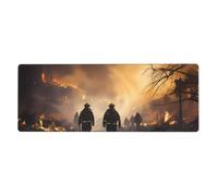 BROLEO Tappetino per mouse extra large con stampa di pompieri che combattono gli incendi, forte adesione, durevole, bordo di bloccaggio preciso 30,5 x 80 cm