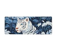 BROLEO Tappetino per mouse extra large con stampa di tigre bianca come la neve, forte adesione, durevole, bordo di bloccaggio preciso 30,5 x 80 cm