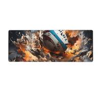 BROLEO Tappetino per mouse extra large con stampa Rugby On Fire, forte adesione, durevole, bordo di bloccaggio preciso 30,5 x 80 cm