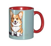BROLEO Tazza classica rossa in ceramica adatta per cappuccino, latte, cereali, yogurt, latte, bevande calde o fredde forno a micro-onde carino modello Corgi