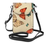 BROLEO Telefono mobile disegnato a mano delle signore di stampa della farfalla di colore con il prepuzio di cuoio, copertura di vibrazione della crossbody, piccola tracolla regolabile