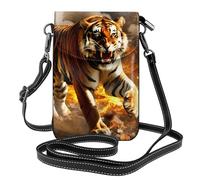 BROLEO Tigre nel fuoco che stampa la piccola borsa del telefono di vibrazione di vibrazione della tracolla delle donne di cuoio, impermeabile e durevole