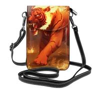 BROLEO Tigre sul fuoco che stampa la piccola borsa del telefono di vibrazione di vibrazione della tracolla delle donne di pelle, impermeabile e durevole