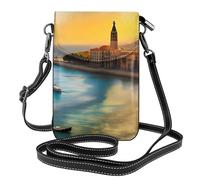 BROLEO Tramonto nella borsa di cuoio del telefono di vibrazione di vibrazione della piccola donna di stampa di Barcellona, impermeabile e durevole