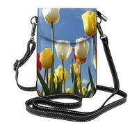 BROLEO Tulip Field Printing - Telefono cellulare da donna con prepuzio in pelle, a tracolla, piccola tracolla regolabile