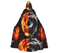 BROLEO Yin Yang Fire Water Prints Halloween adulto mantello con cappuccio senza cerniera, comodo per feste in costume