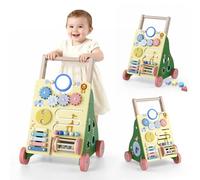 Brolteja Carrello Primi Passi in Legno per Bambini,Girello in legno, 10 in 1 Baby Activity Center Push Walker regolabile,Montessori Learning Activity Center per ragazzi e ragazze, regali educativi
