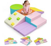 Brolteja Set softplay per bambini da 1 a 3 anni, torre da arrampicata con scivolo, grandi mattoncini per bambini (colore maccherone-7 pelle)