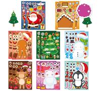 BROMMAT 16 Fogli di adesivi natalizi per bambini, adesivi natalizi fai da te Arte Artigianale Fai da te adesivi personalizzati per Forniture per feste di compleanno per bambini e bambine