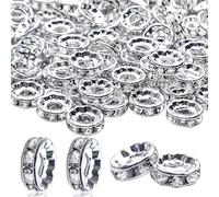 BronaGrand Perline distanziali con strass, 100 pezzi, perline distanziatrici con foro grande, perline in metallo, per braccialetti fai da te, collane, gioielli