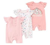 BRONG 3 Confezioni Bambino Pagliaccetto Tutine 100 Cotone Un Pezzo Unico Tuta Estate Neonato Tutina Ragazzi Ragazze Cartone Animato Manica Corta Pigiama 12-18 Mesi