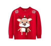 BRONG Bambino Maglione di Natale Felpa a Maglia per Ragazzi Invernale Pullover Lavorato a Maglia per Ragazzi in Cotone di Cervo Abbigliamento 5-6 Anni Rosso