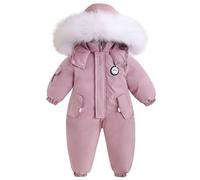 BRONG Bambino Tuta da Neve Pagliaccetto Bambini Ragazzi Tuta da Sci Inverno Caldo Nevicare Vello Giacca Impermeabile Abito Rimovibile Collo di Pelliccia Antivento Abiti Rosa 2-3 Anni