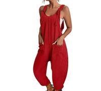 BRONG Salopette da Donna Tuta con Tasca Casual Sciolti Estate Pagliaccetto Senza Maniche con Le Spalline Salopette Regolabile Pantaloni con Pettorina Rosso L