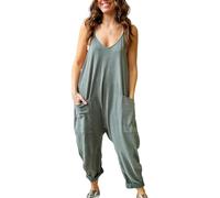 BRONG Salopette per Donne Estate Gonfio Gamba Larga Monopezzi e Tutine Sciolto Senza Maniche Casuale Regolabile Bavaglino Pantaloni le Signore Complessivamente Cotone Lungo Tutina Verde S