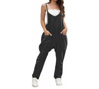 BRONG Salopette per Donne Estate Gonfio Gamba Larga Monopezzi e Tutine Sciolto Senza Maniche Casuale Regolabile Bavaglino Pantaloni le Signore Complessivamente Cotone Lungo Tutina Nero XL