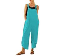 Brong Tuta da donna, salopette casual allentata, morbida tuta da donna in cotone e lino, tuta larga con spalline regolabili e tasche, More Blu, S