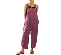 Brong Tuta da donna, salopette casual allentata, morbida tuta da donna in cotone e lino, tuta larga con spalline regolabili e tasche, Viola, S